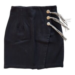 Vintage Apache Black Cotton Wrap Skirt Sz M (29" Waist) USA Concho Fringe